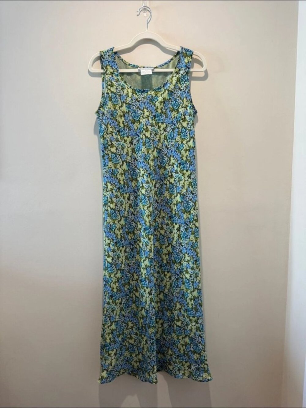 Dress Barn Vintage Y2K Blue and Green Floral Sleeveless Maxi Dress